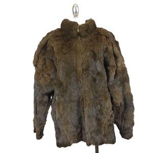 Vintage 1980s Brown Rabbit Fur Zip Front Jacket